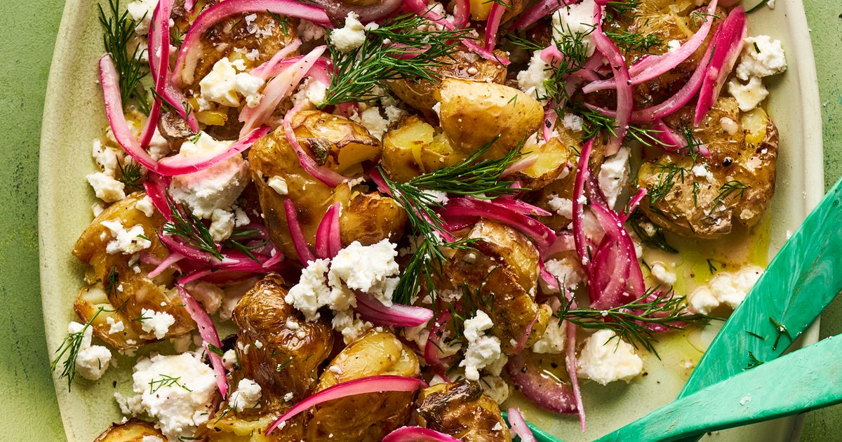This smashed potato and feta platter is the ultimate spring entertaining recipe