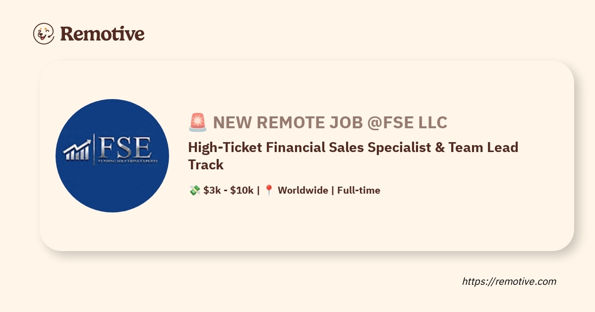 [Hiring] High-Ticket Financial Sales Specialist & Team Lead Track @FSE LLC