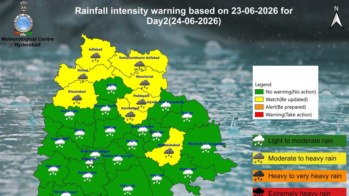 Heavy rainfall forecast in eight Telangana districts on June 24