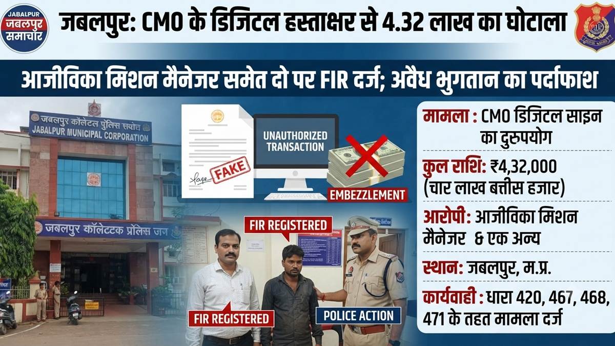 Jabalpur: सीएमओ के डिजिटल हस्ताक्षर कर 4 लाख 32 हजार का भुगतान, आजीविका मिशन मैनेजर समेत दो पर एफआईआर