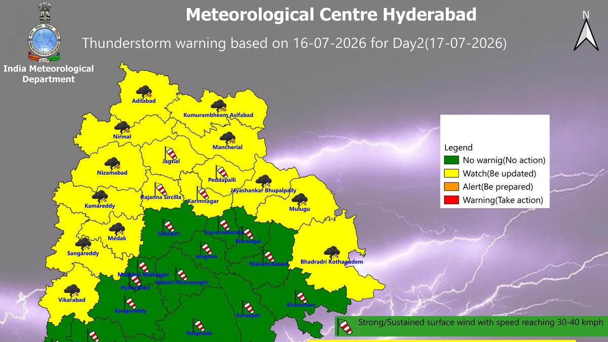 Thunderstorm forecast in 12 Telangana districts on July 17