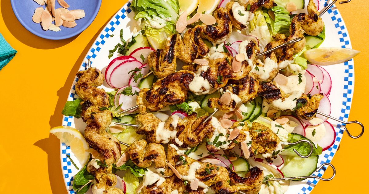 Coronation chicken skewers recipe | Good Food