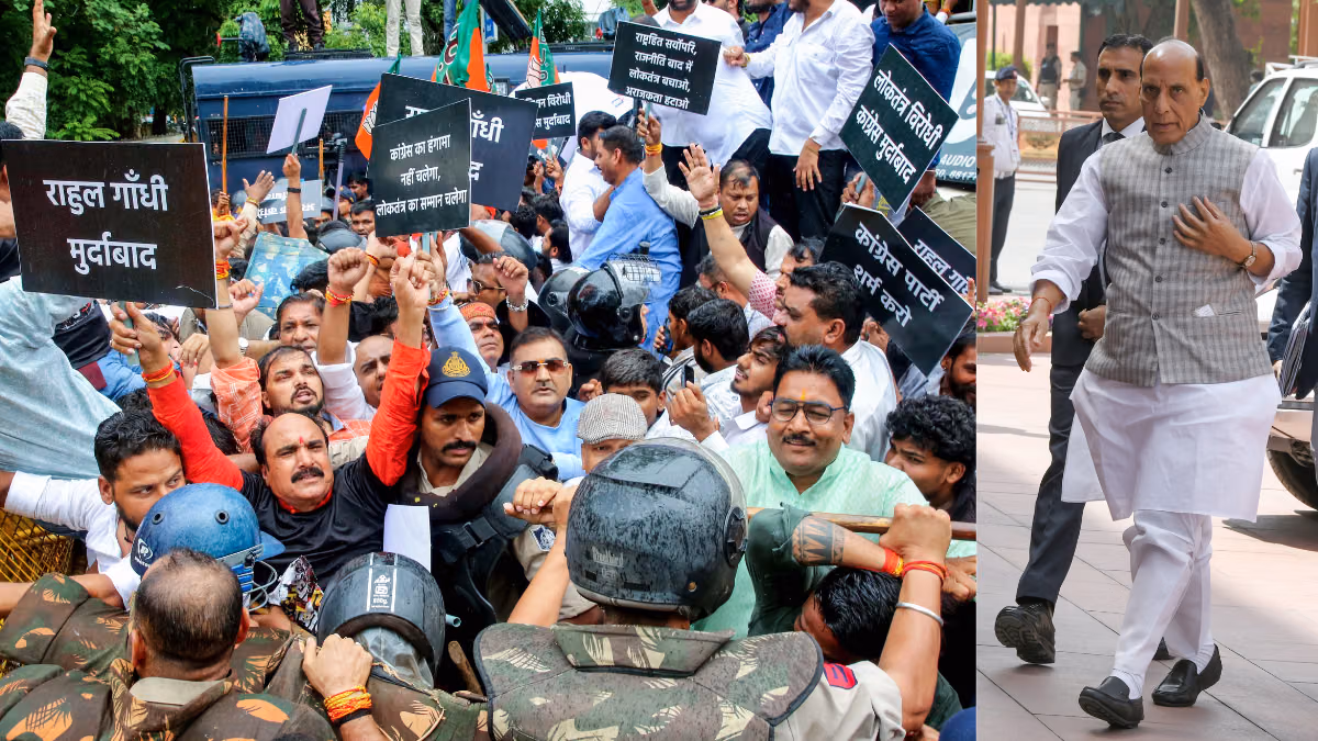 Rajnath slams Congress dharna