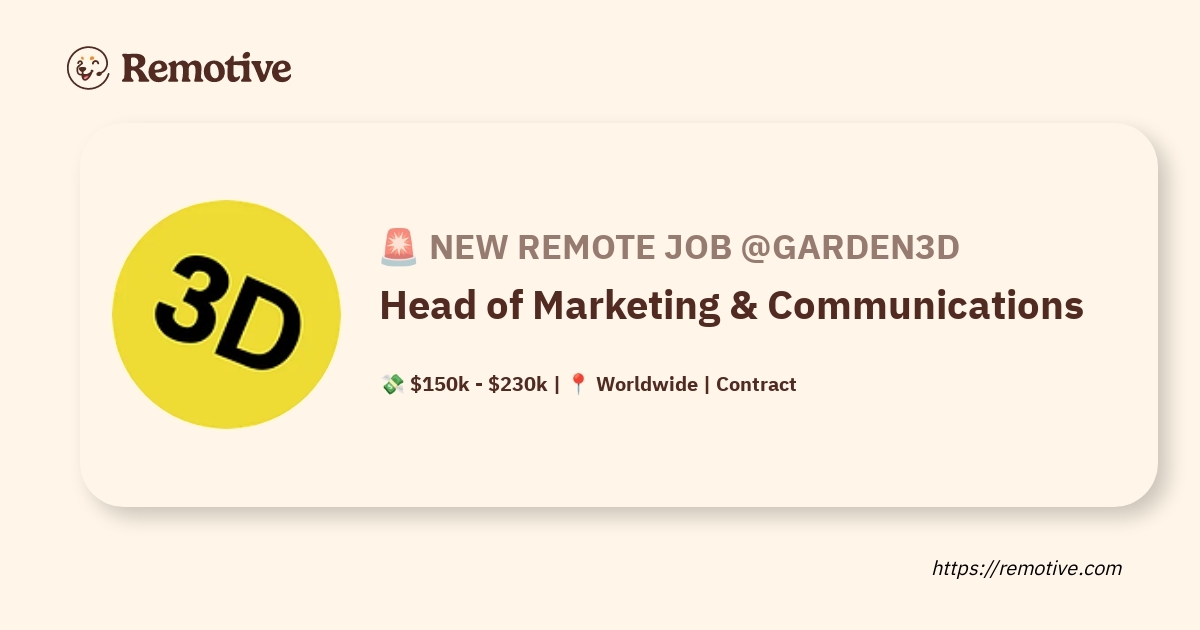 [Hiring] Head of Marketing & Communications @garden3d