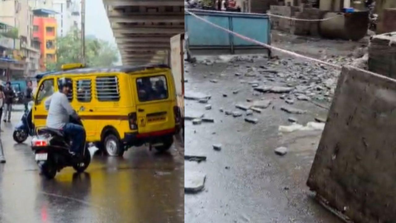 Mumbai: Granite stones fall near Thunga Hospital in Mira Road; school van escapes unhurt