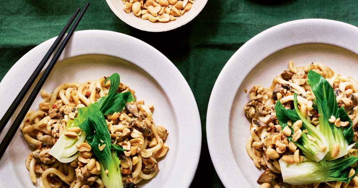 Tofu & mushroom dan dan-style noodles